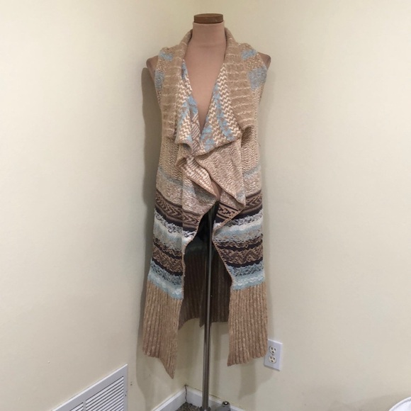 Anthropologie Sleeping on Snow Cardigan Vest Size XS Small Tan Fairisle Knit - Picture 2 of 10